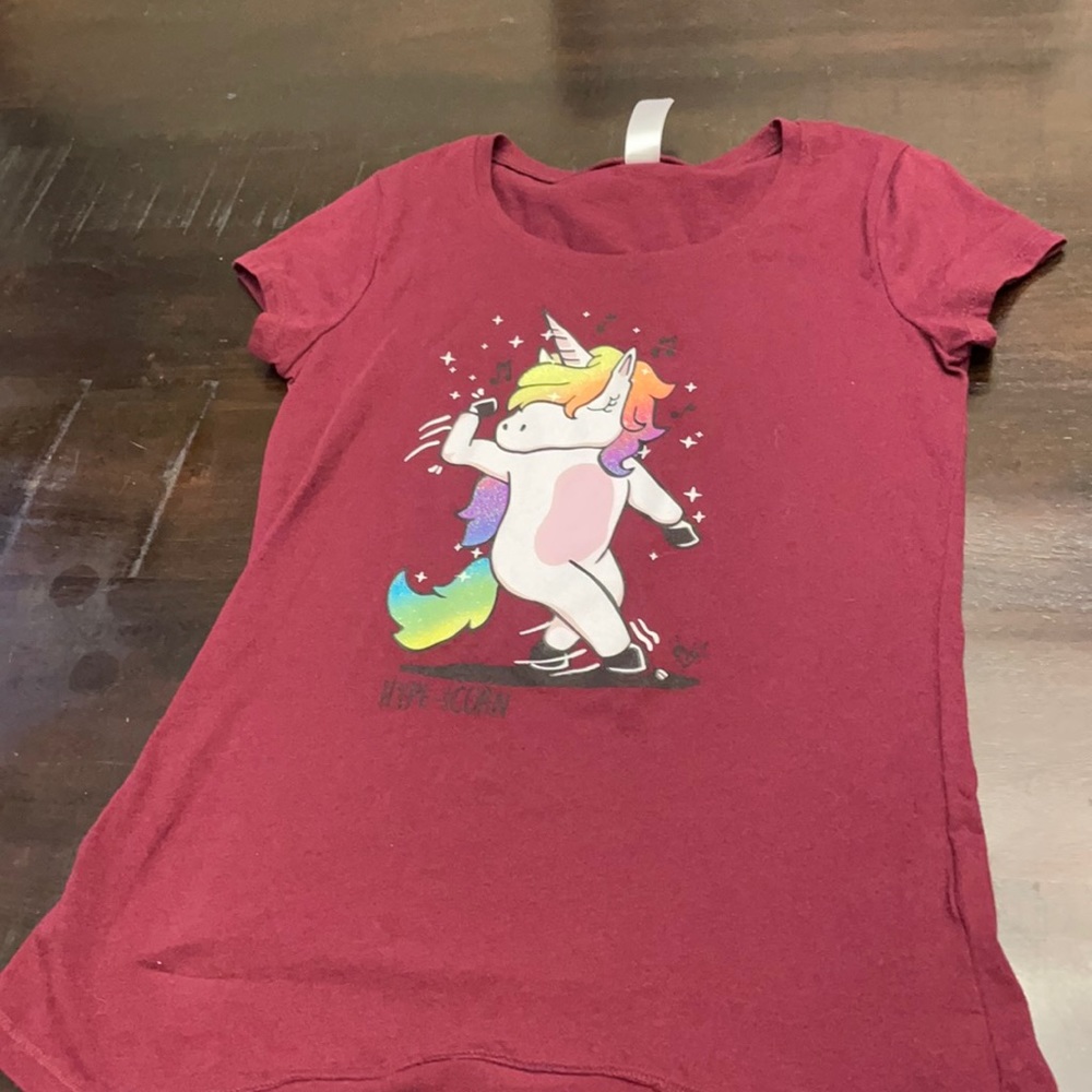 Justice, maroon, size 10 unicorn shirt